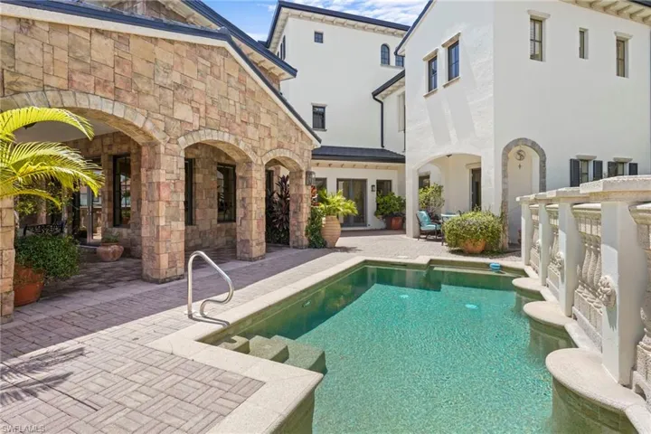 Swimming pool with a patio