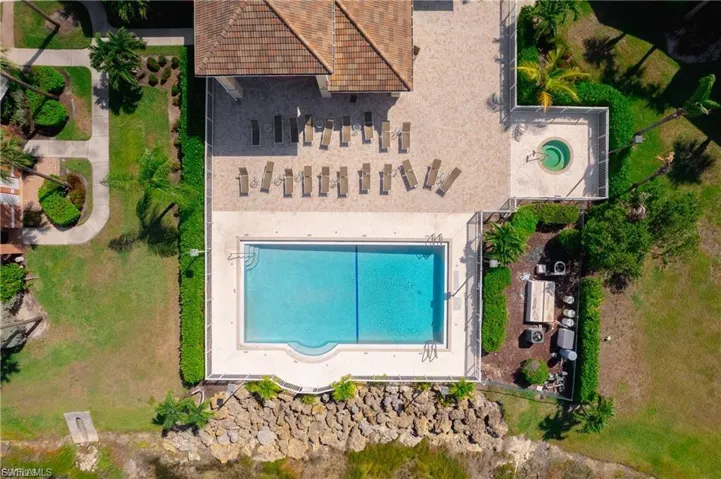 Drone / aerial view of a pool