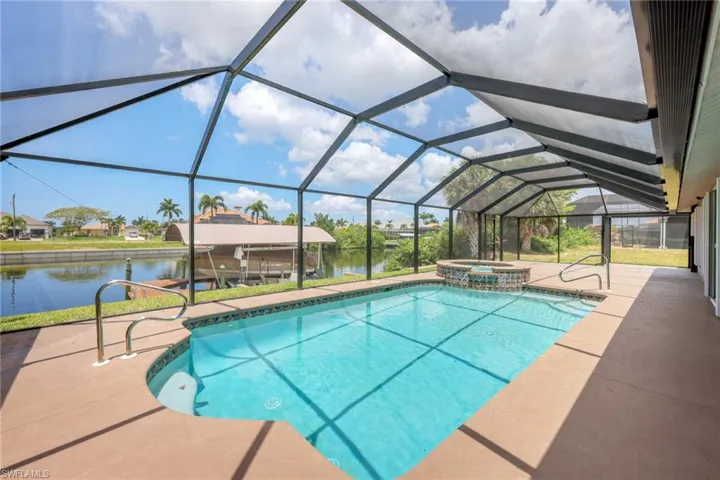 Pool deck and cage were extended on far end of pool