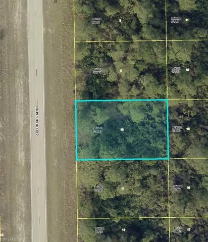 Aerial view of property's location with property parcel outlined