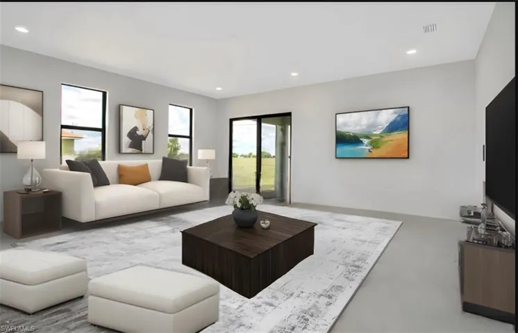 Living room with concrete flooring