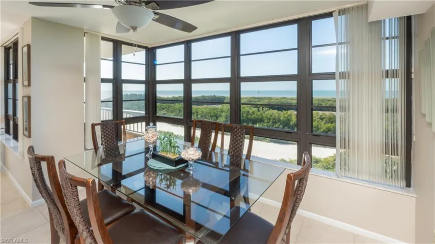 Dining room featuring plenty of natural light and ceiling fan