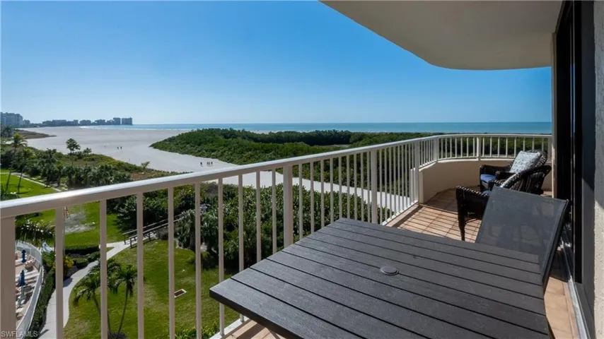 Balcony with a water view and outdoor dining space