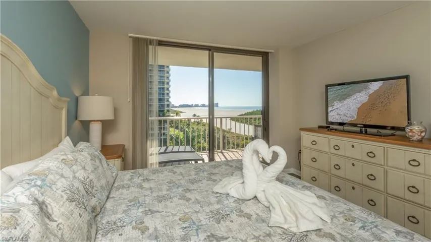 Bedroom featuring access to exterior and a wall of windows
