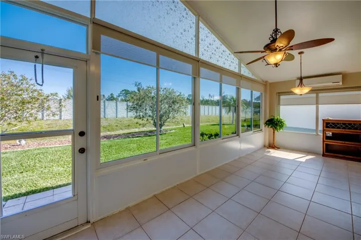 This is an outdoor room and has no AC vents from the main house.  It boasts an AC unit that can also heat if necessary.  It is not counted in living area square footage.  Windows slide open and can also pop out.  Useable in any weather without losing that outdoor feel.