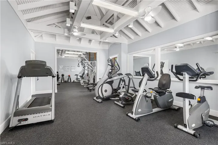 New equipment in the Exercise room with AC and ceiling fans