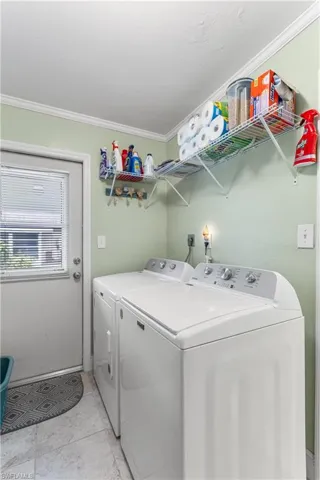 Large laundry room with exterior door