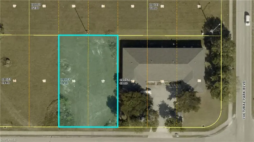 Aerial map of property and surrounding area featuring property boundaries highlighted