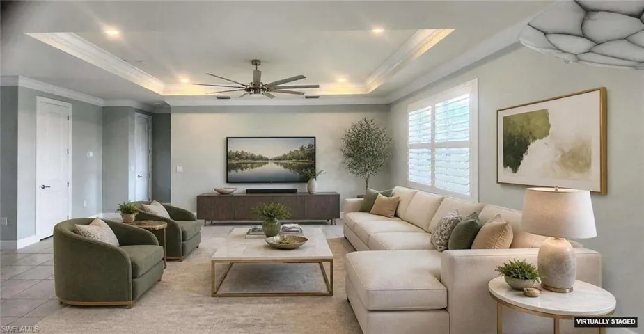 Tray ceiling. Recessed lighting.