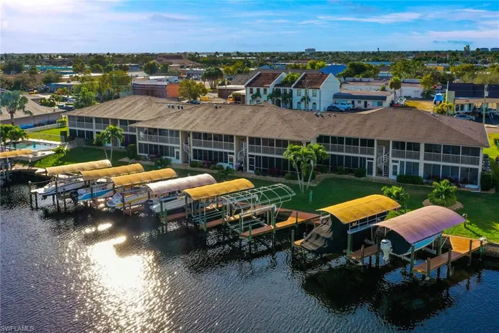 Aerial view of a nearby body of water