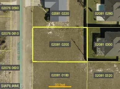 Aerial overview of property's location featuring property boundaries highlighted