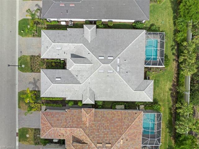 Aerial view directly over villa