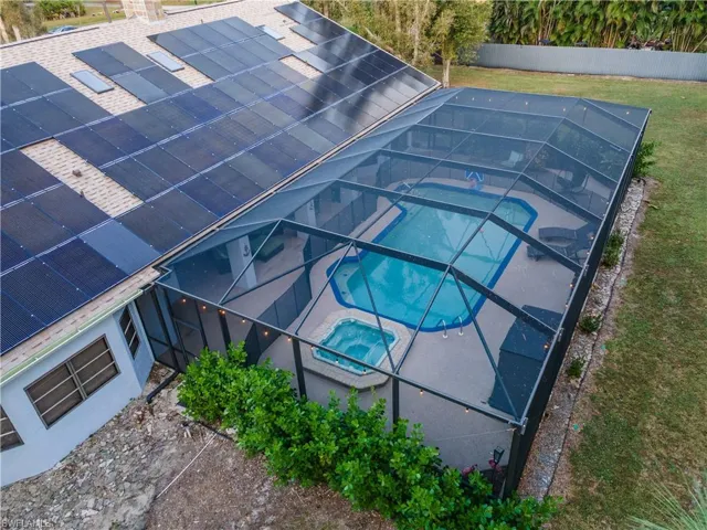 Drone / aerial view of a pool area