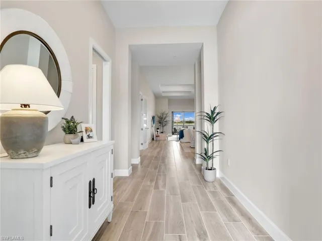 Hallway with door to guest bedroom & bathroom