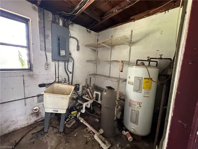 Utility room featuring electric water heater and electric panel