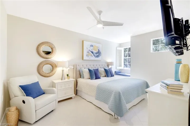 Spacious guest bedroom with hidden storage space