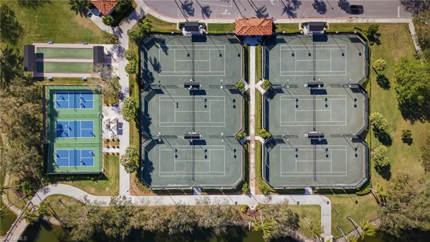 Community tennis and pickleball courts offering active outdoor recreation for residents.