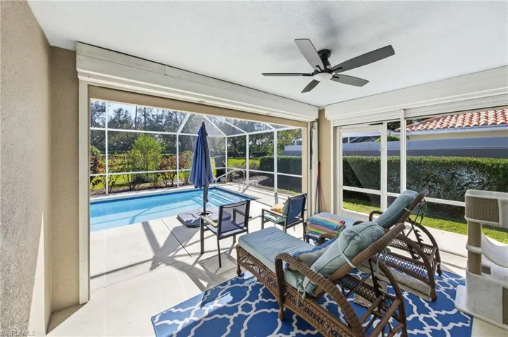 Private screened pool with peaceful landscaped surroundings.