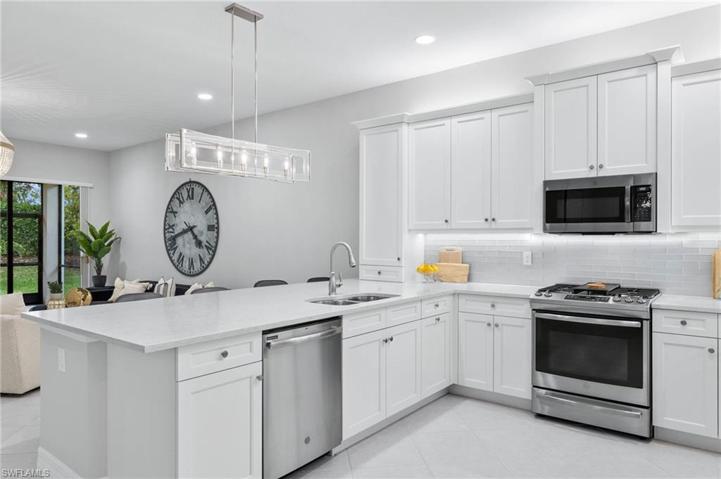 Quartz counters, upgraded lighting, backsplash & gas range