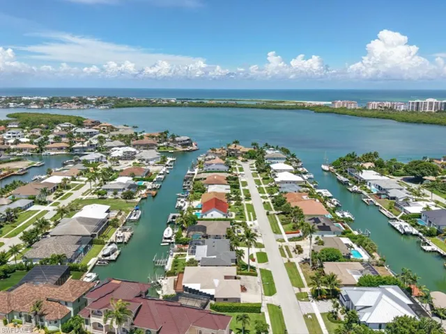 Aerial view of residential area near Collier Bay and Hideaway Beach