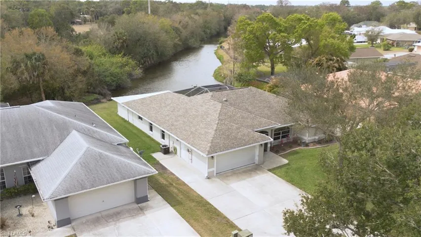 Aerial view of a nearby body of water