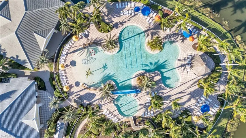 Drone / aerial view of a pool area