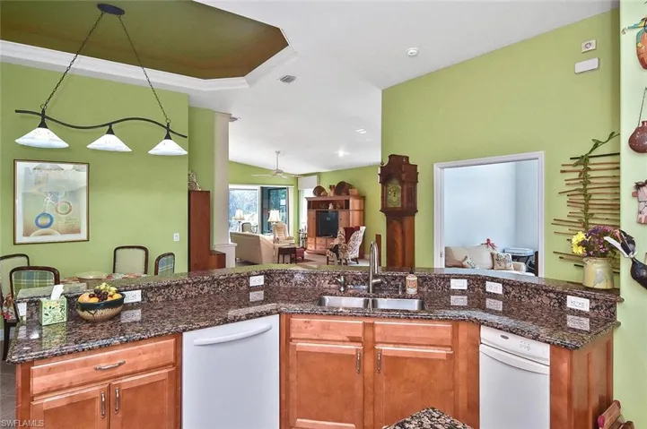 Kitchen with high ceiling overlooking the Dining area and Gathering Room   Ideal for entertaining
