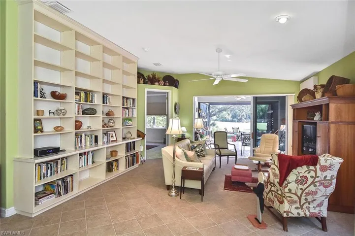 Gathering Room with built-in book and display case