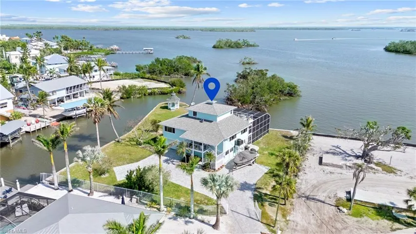 Bird's eye view featuring a water view Virtually enhanced