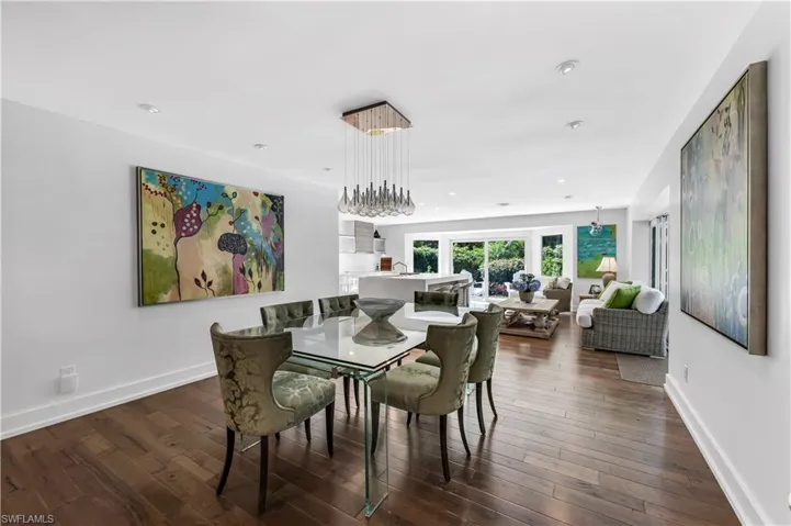 Dining area featuring baseboards and dark wood-type flooring