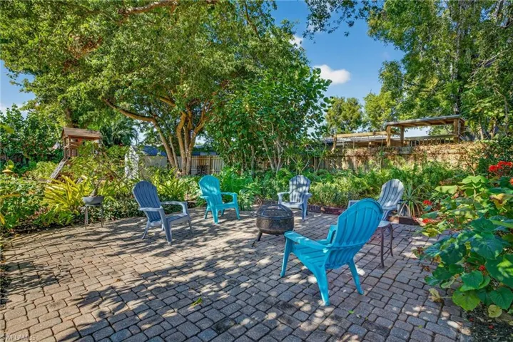 Fenced backyard featuring a patio area and an outdoor fire pit