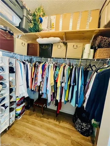 Spacious closet with hardwood / wood-style flooring