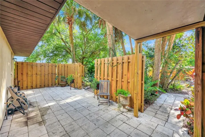 Private patio with front entrance to the home.