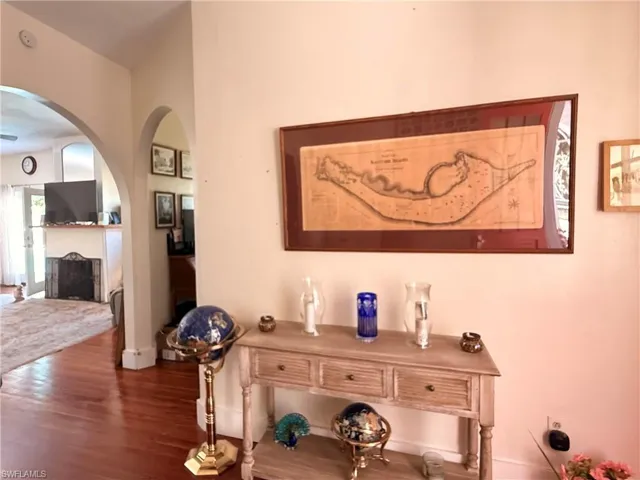 Detailed view of arched walkways and heart pine floors