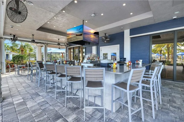 View of patio with a bar