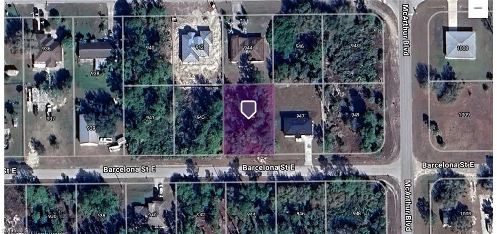 Aerial view of property's location with property parcel outlined