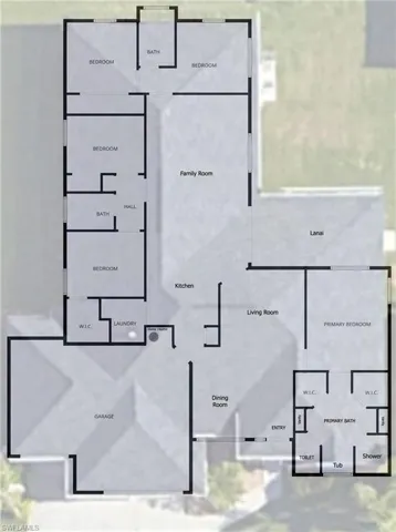 Floor plan with overlay of roof