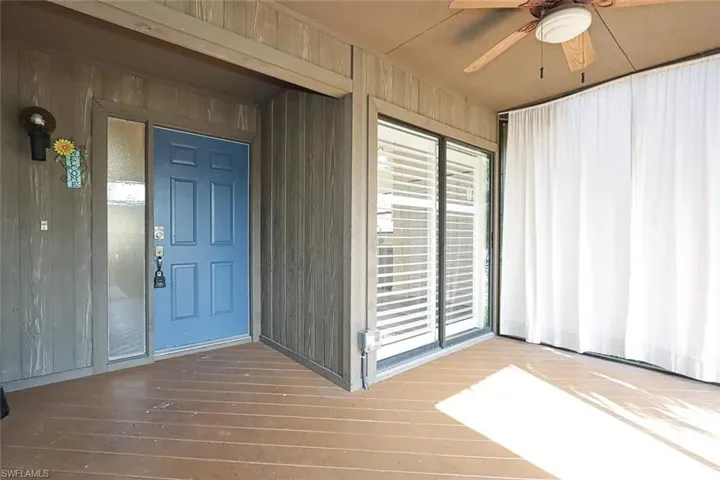 Property entrance with a ceiling fan