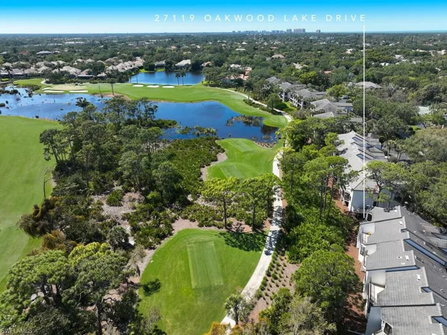 Aerial view of villas and golf course.
