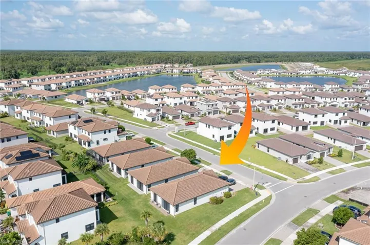 Aerial view of a nearby body of water