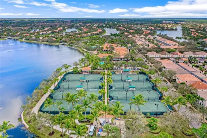 Bird's eye view with a water view and a residential view