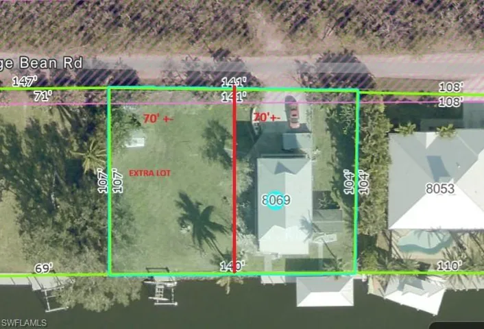 Aerial overview of property's location featuring property boundaries highlighted