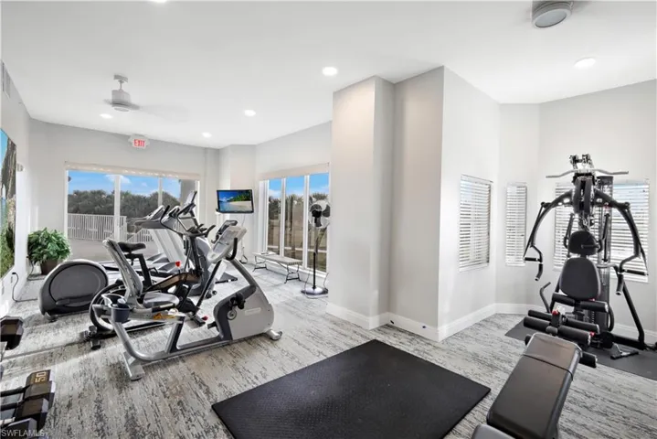 Community Exercise room with ceiling fan