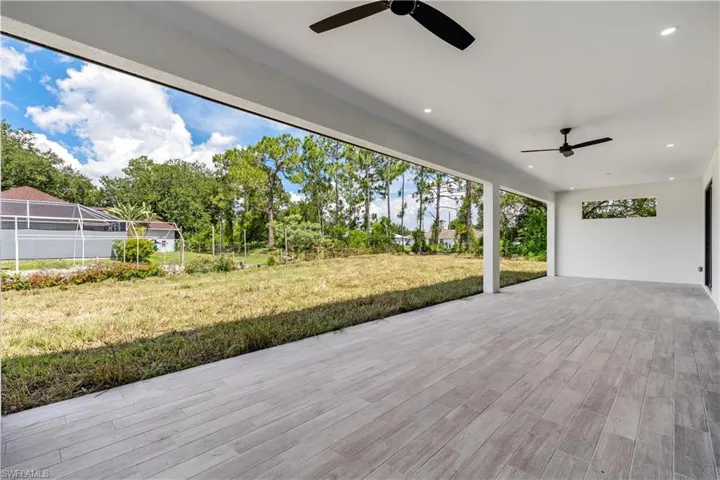 View of patio with ceiling fan