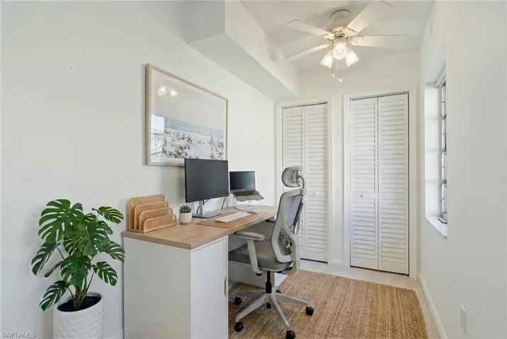 Home office with a ceiling fan