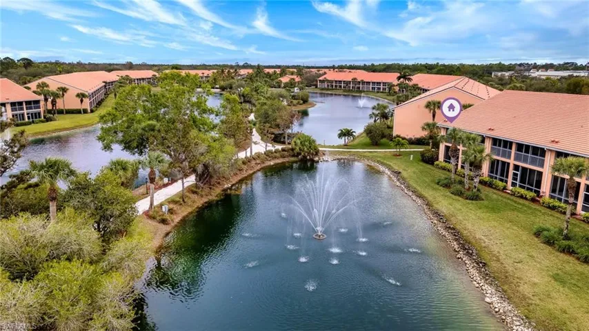 Aerial view of a nearby body of water