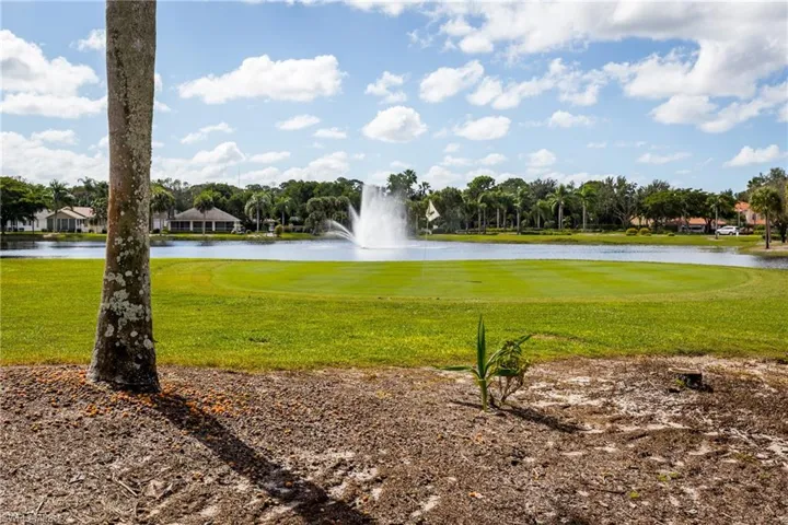 View of community with a water view and a lawn