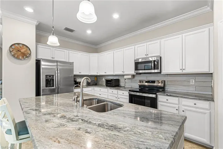 THE ONE-LEVEL COUNTERTOP IS STRIKINGLY BEAUTIFUL & SO MANY CABINETS PLUS UNDER SINK REVERSE OSMOSIS!