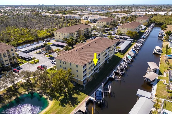 Aerial view of a nearby body of water