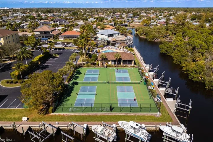 Aerial view of a nearby body of water